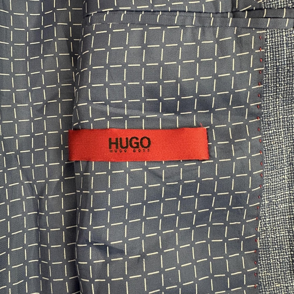 Hugo Boss Blazer Sport Coat Mens 38R Blue Check Wool Cotton Linen Tweed Marlane - Picture 9 of 16
